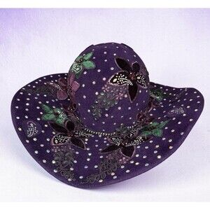 Jack McConnell Custom Handmade Purple Hat W/ Signature Red Feather Floral Beaded